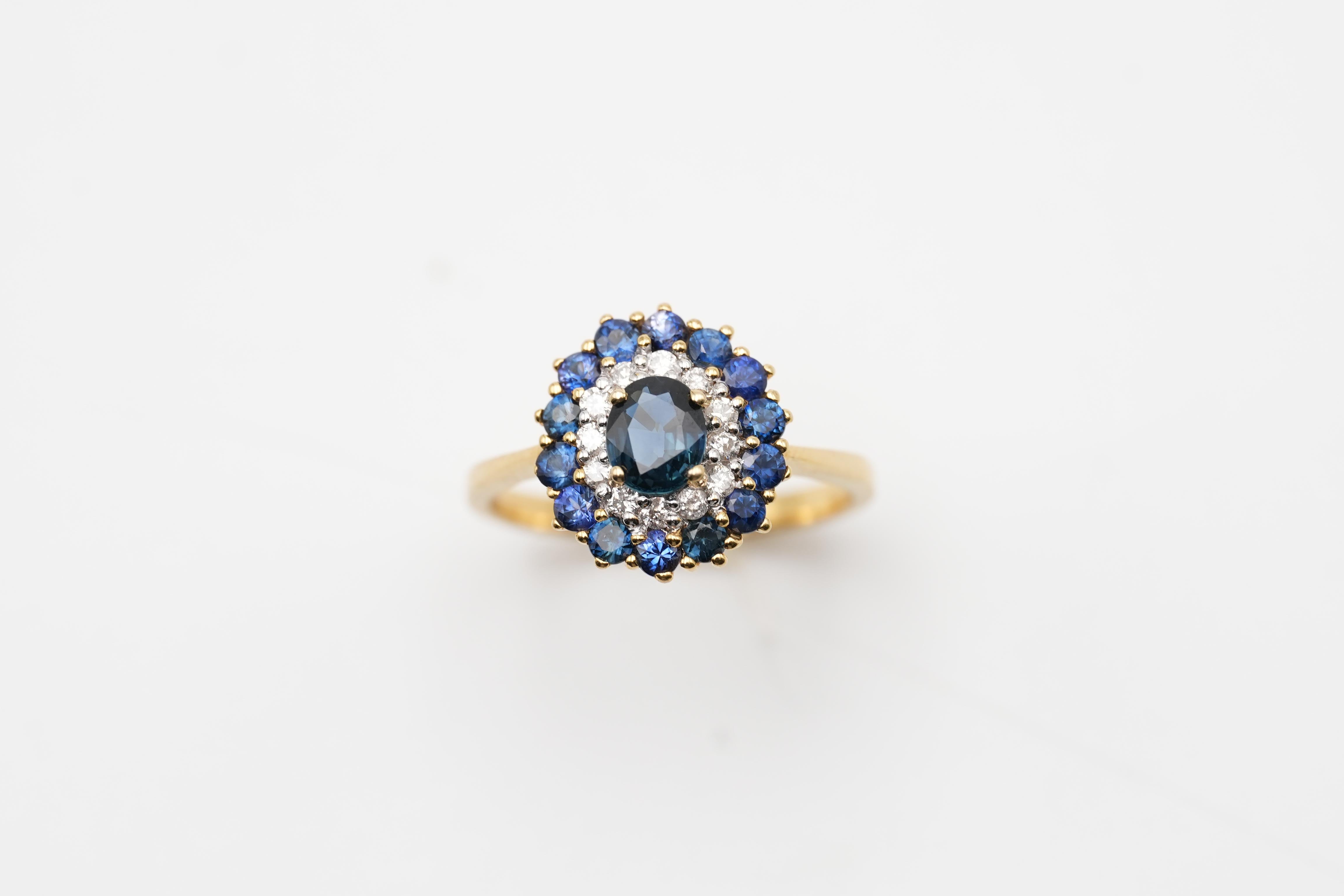 Blue Sapphire Cluster Diamond Ring