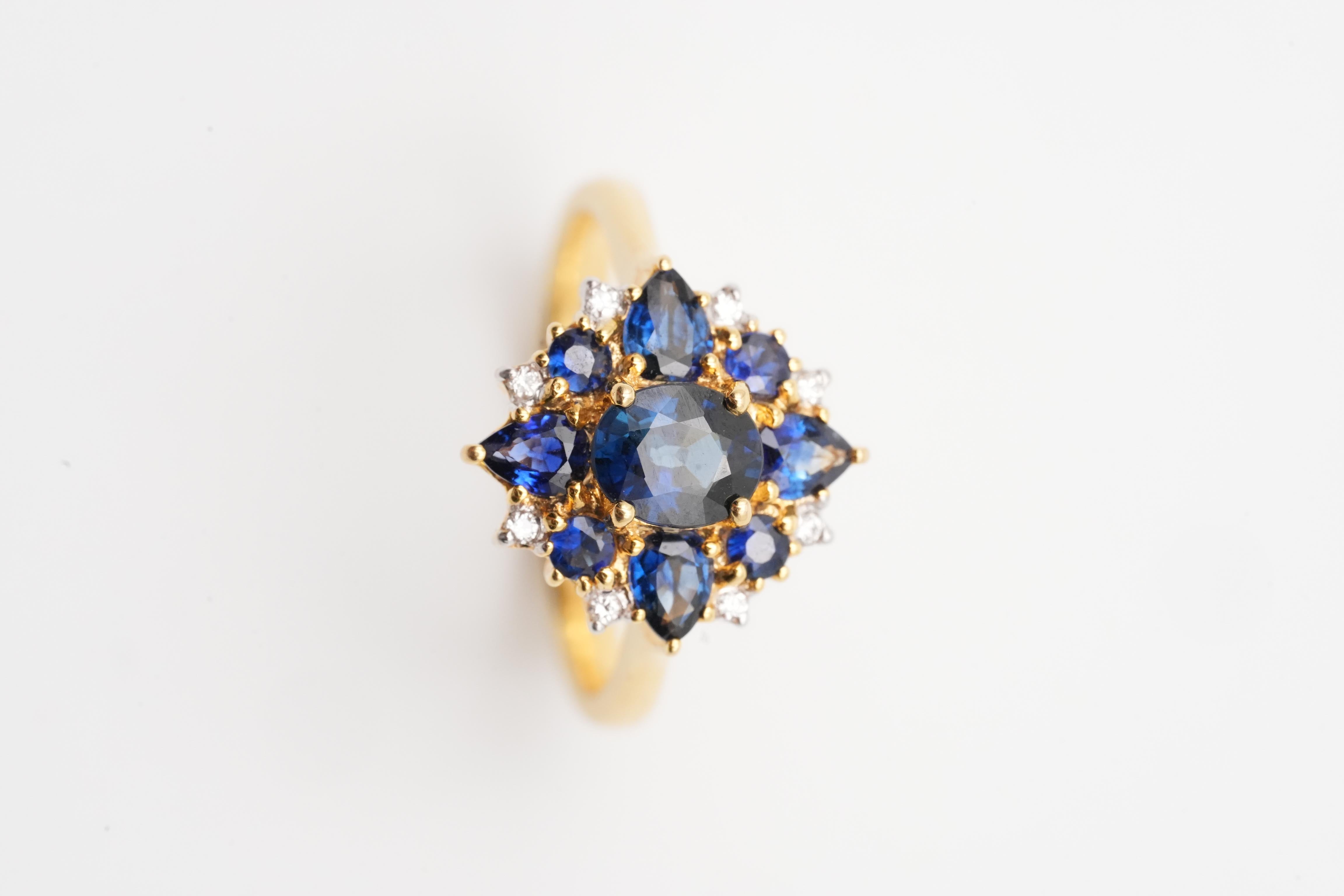 Blue Sapphire Flower DIamond Ring