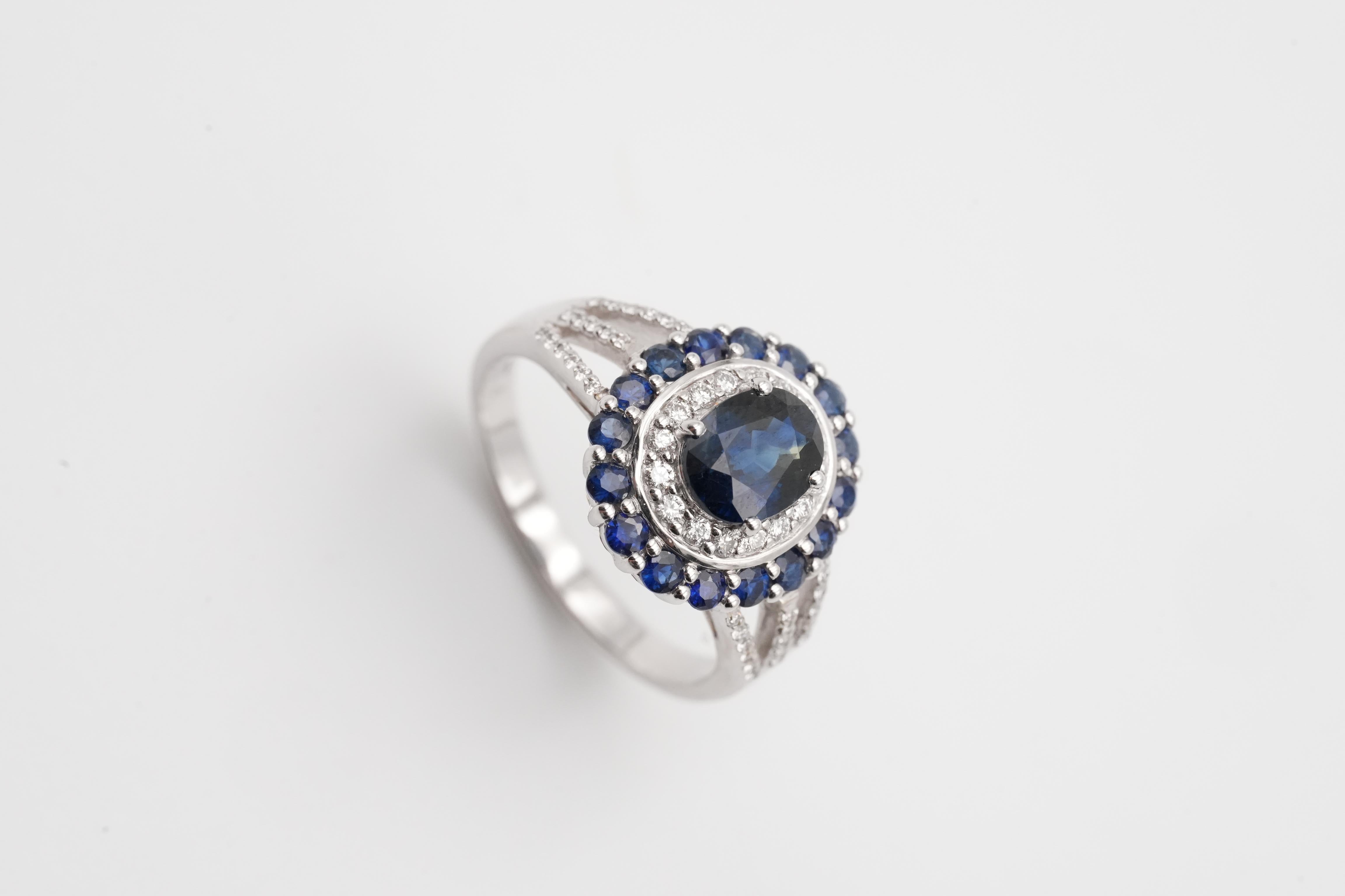 Blue Sapphire Cluster Diamond Ring